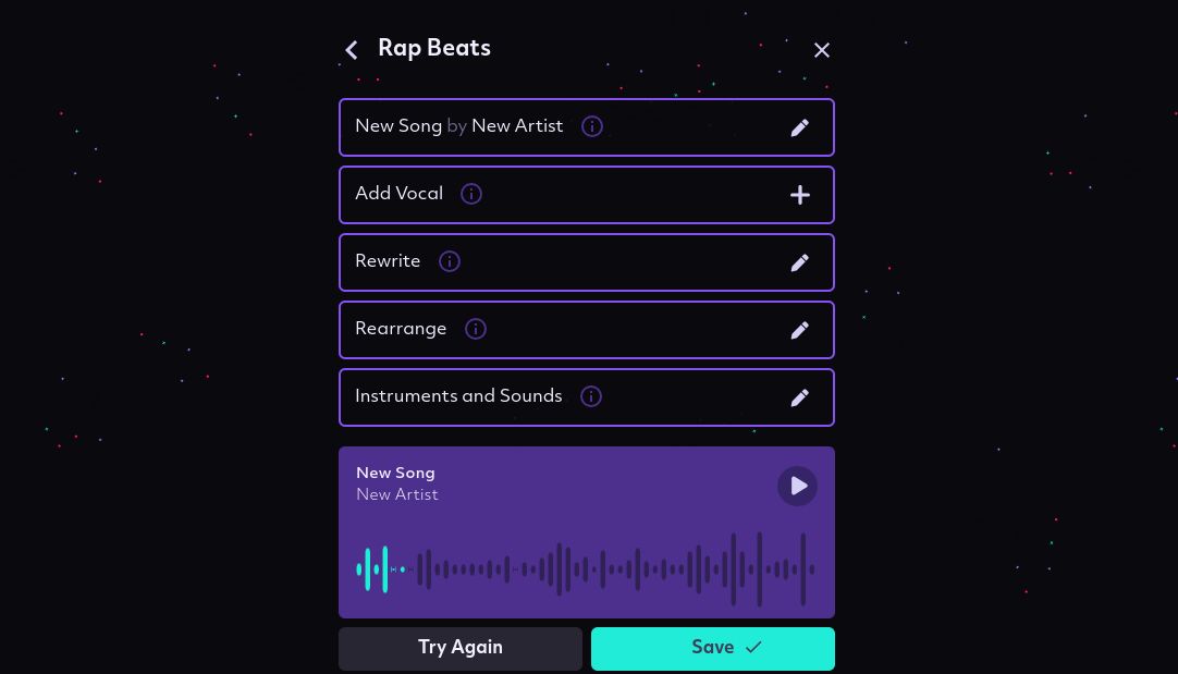 User interface of Boomy AI music generator