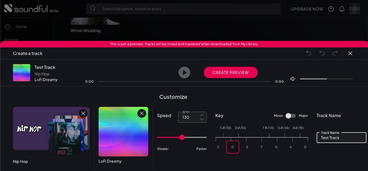 User interface of Soundful AI music generator