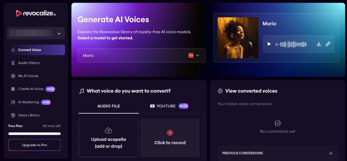 Generating AI singing voice using Revocalize AI