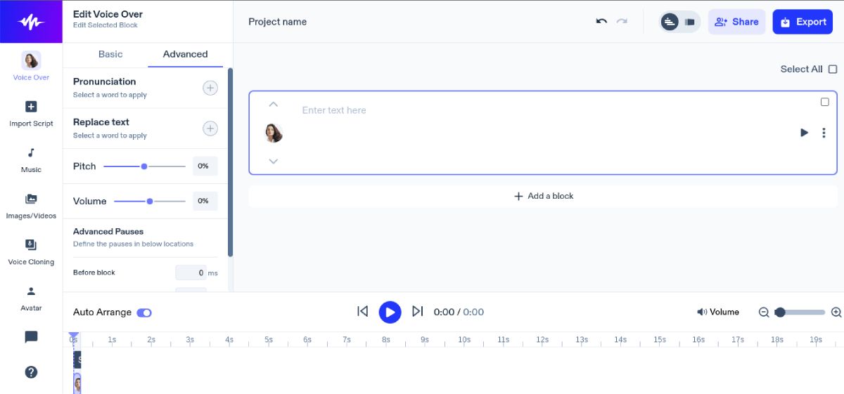 Generating AI text to speech voiceover with Speechify