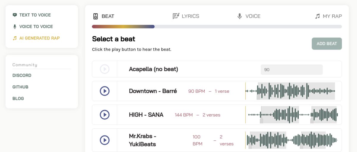 Generating text to rap AI singing voice using Uberduck