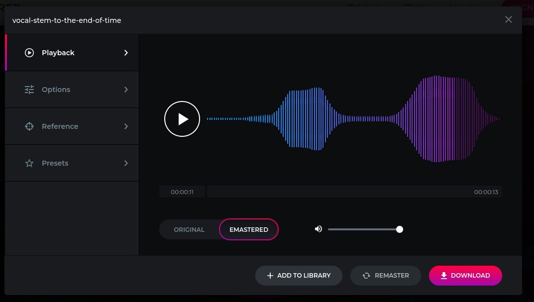 Using eMastered to Enhance the Music and Audio with AI