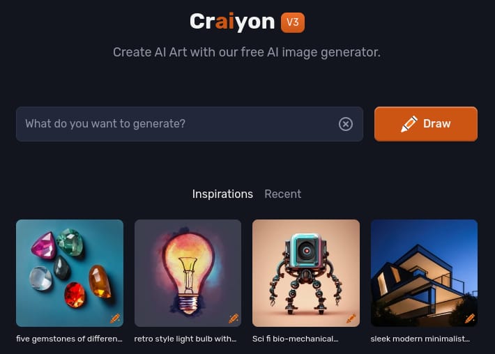 Interface of Craiyon AI Art Generator