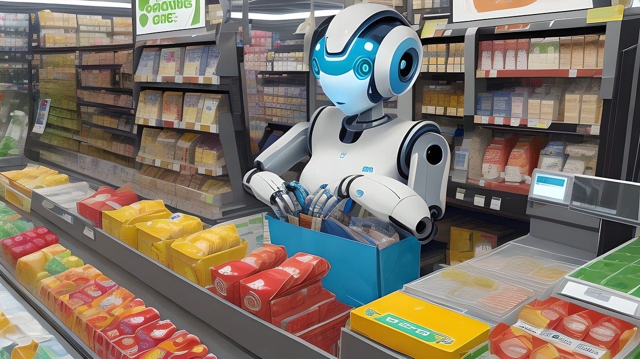 Friendly AI robot shopkeeper