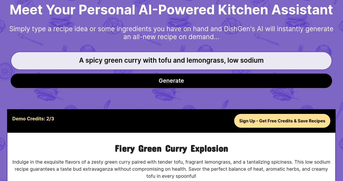 Generating an AI recipe with DishGen