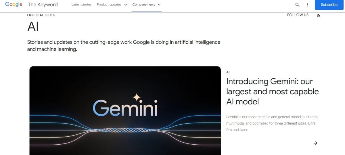 Screenshot of Google AI Blog