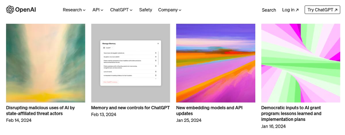 Screenshot of OpenAI Blog