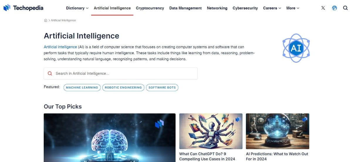 Screenshot of Techopedia AI Blog Section